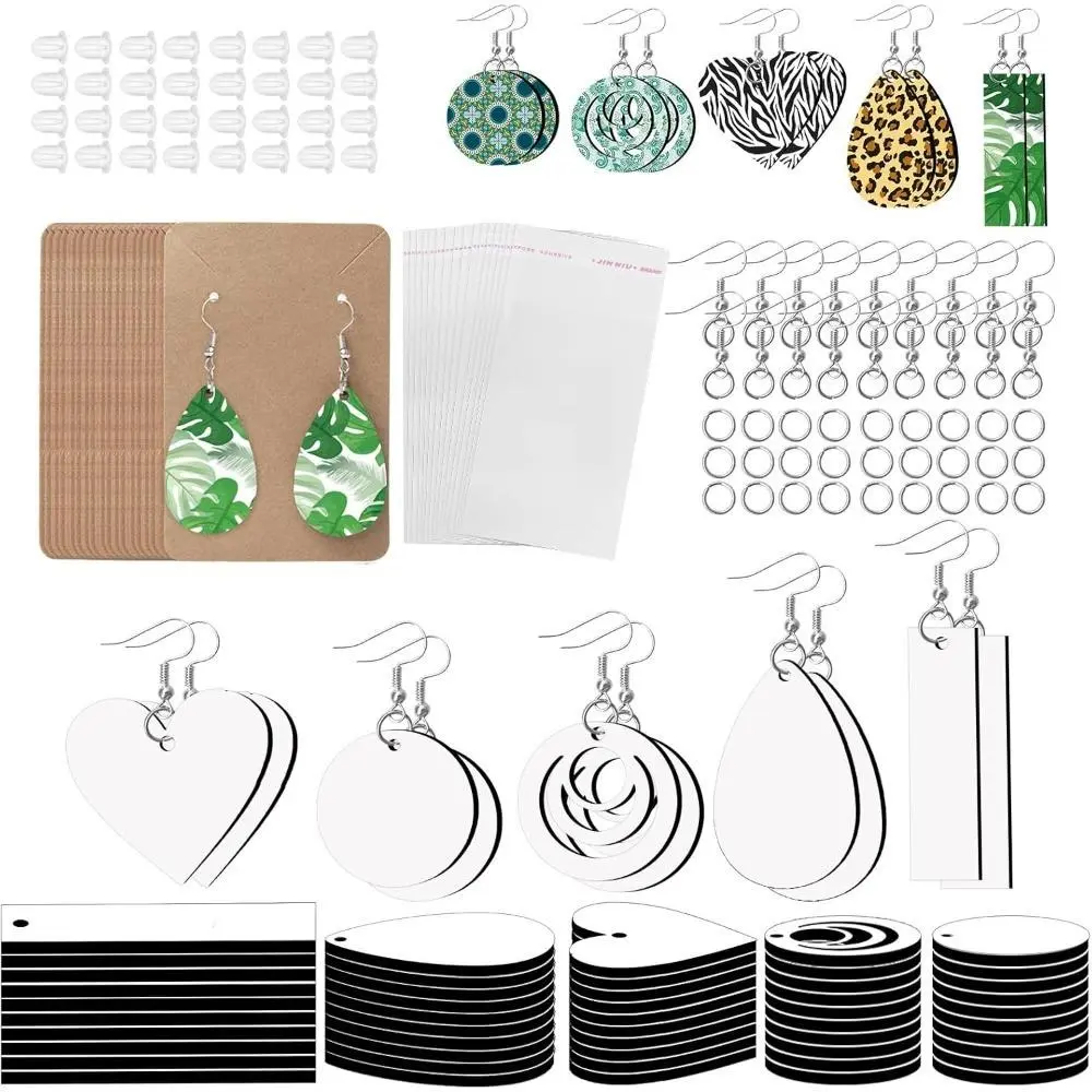 1250 Pieces Sublimation Earring Blanks Bulk DIY Jewelry Craft Making Kit with 250 Earing Hooks 250 jump Rings 250 Ear Plugs,125 Earring Cards Holder and Clear Package Bags for Birthday Gifts Supplies