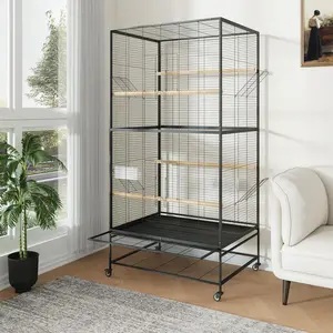 66" Inch H Large Bird Cage Flight Parakeet Cage with Rolling Stand ,Removable Tray , Storage Shelf For Parakeets, Cockatiels, Conures, Lovebirds, Budgies, Finches, and Canaries