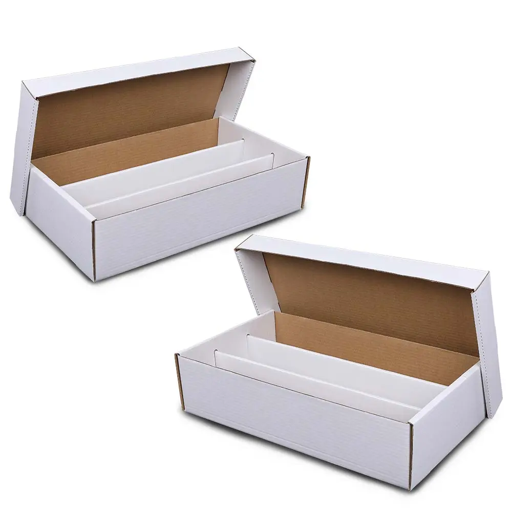 CROSSDESIGN Super Shoe Cardboard 2PCS Cardboard Baseball Trading Card Storage Boxes - 3-Row Corrugated Upgrade, With Compartments, Assembles Without Glue or Tape, Holds 3000 Standard Sized Trading Cards