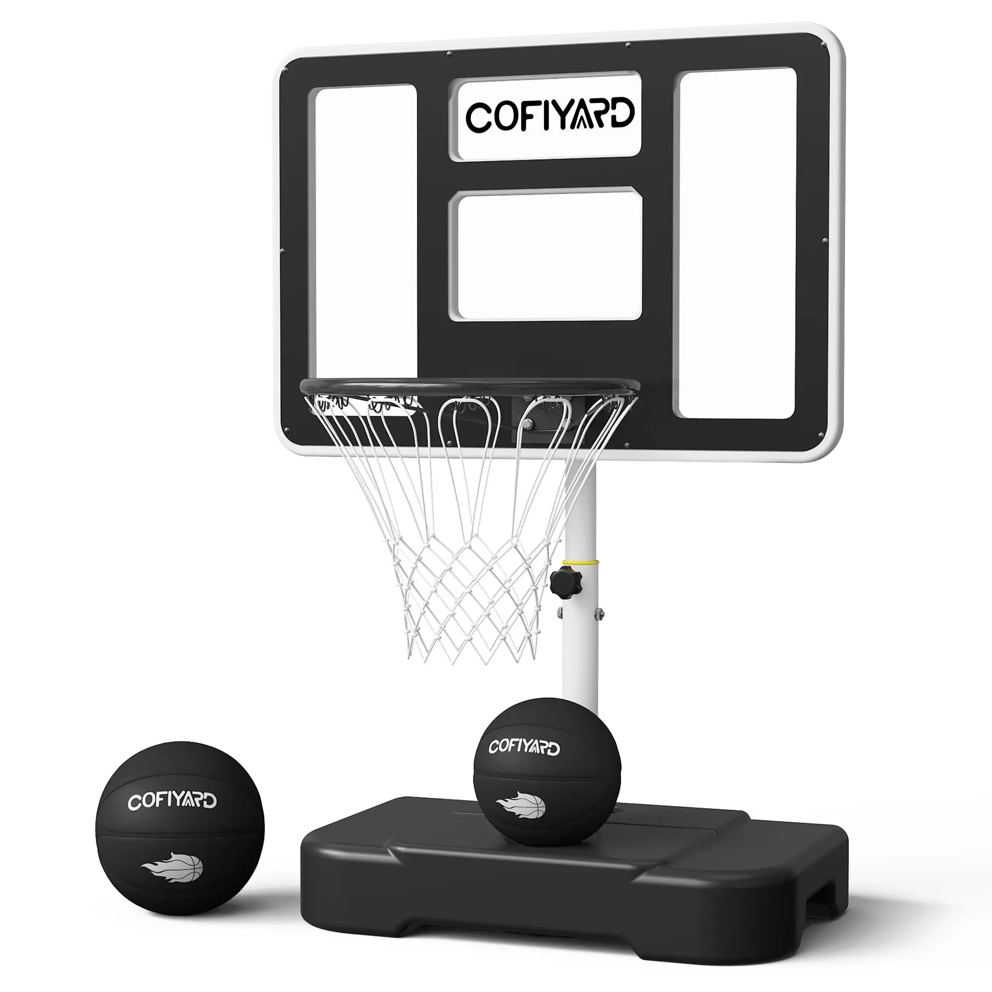 Cofiyard 40 Inch Pool Basketball Hoop, Adjustable Poolside Basketball Game Set with 2 Basketballs, 2 Nets & Air Pump, Outdoor Water Basketball Goal for Kids, Teens & Adults