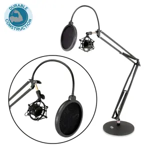Mic Boom Stand for Podcasting - Adjustable Steel Arm with Pop Filter