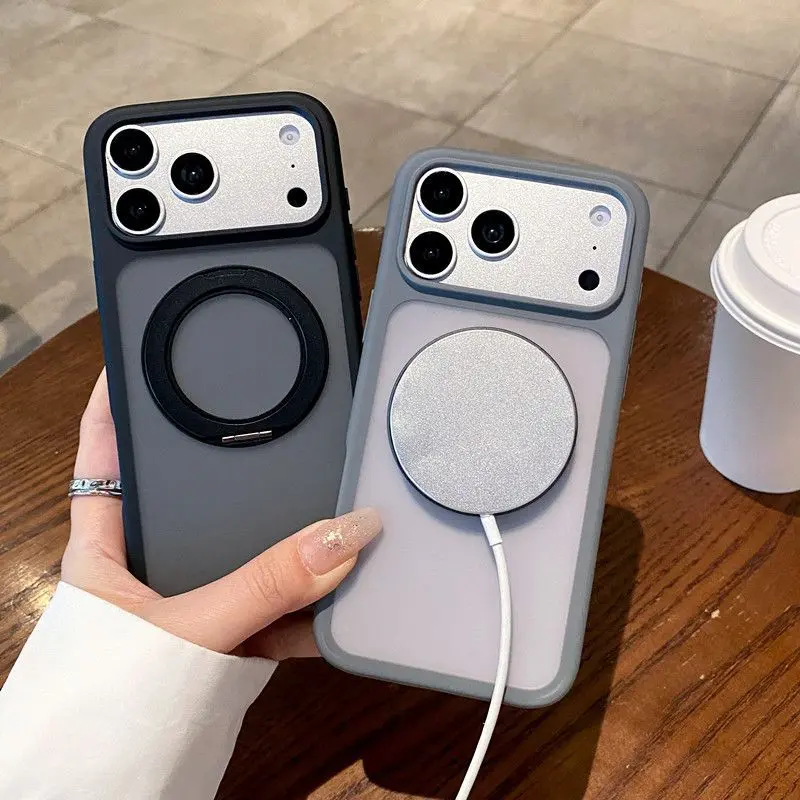 360° Rotatable Stand Phone Case featuring an upgraded magnetic kickstand for seamless horizontal and vertical viewing angles. Apple 17 16 15 14 13 12