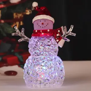 Lighted Snowman Figurines 9" Christmas Snowman Decorations Battery Operated Acrylic Snowmen Lantern Holiday Home Decor Indoor, with Santa Hat, Scarf