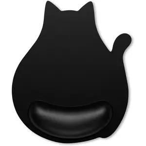SQ-MUP002 Ergonomic Mouse Pad with Wrist Rest, Cute Cat Memory Foam Padded Pain Relief Non-Slip Wrist Support Mouse Mat for Gaming Work Computer Laptop, Funny Office Supplies Desk Accessory, Jet Black