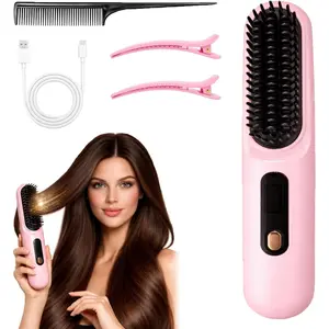 Cordless Ionic Ceramic Hair Straightening Brush, 2026 Upgraded Pro for Short Hair, 30s Fast Heat, 3 Temp Settings, 2500mAh USB-C Rechargeable Battery Powered Tool, Frizz-Free Styling, Pink, LED Light Travel Hairstyle Tool, Electric Tooth Scaler Kit tiktok