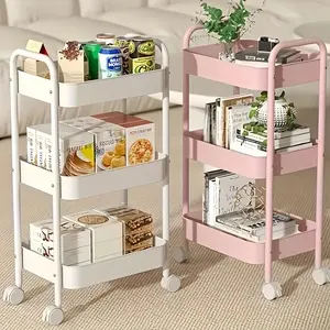 3 Tier Metal Cart on Wheels, Heavy Duty Rolling Storage Cart for Kitchen to Organize Books Snacks Tools