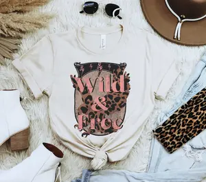 Vintage BOho USA Retro Wild and Free Southwestern Montana Outfit T-shirt Cowgirl Cowhide Tshirt Blue Jeans Tee Cowprint Western T-Shirt Southerwest Tshirt Southwestern Boho Tee Casual Shortsleeve Top Womenswear