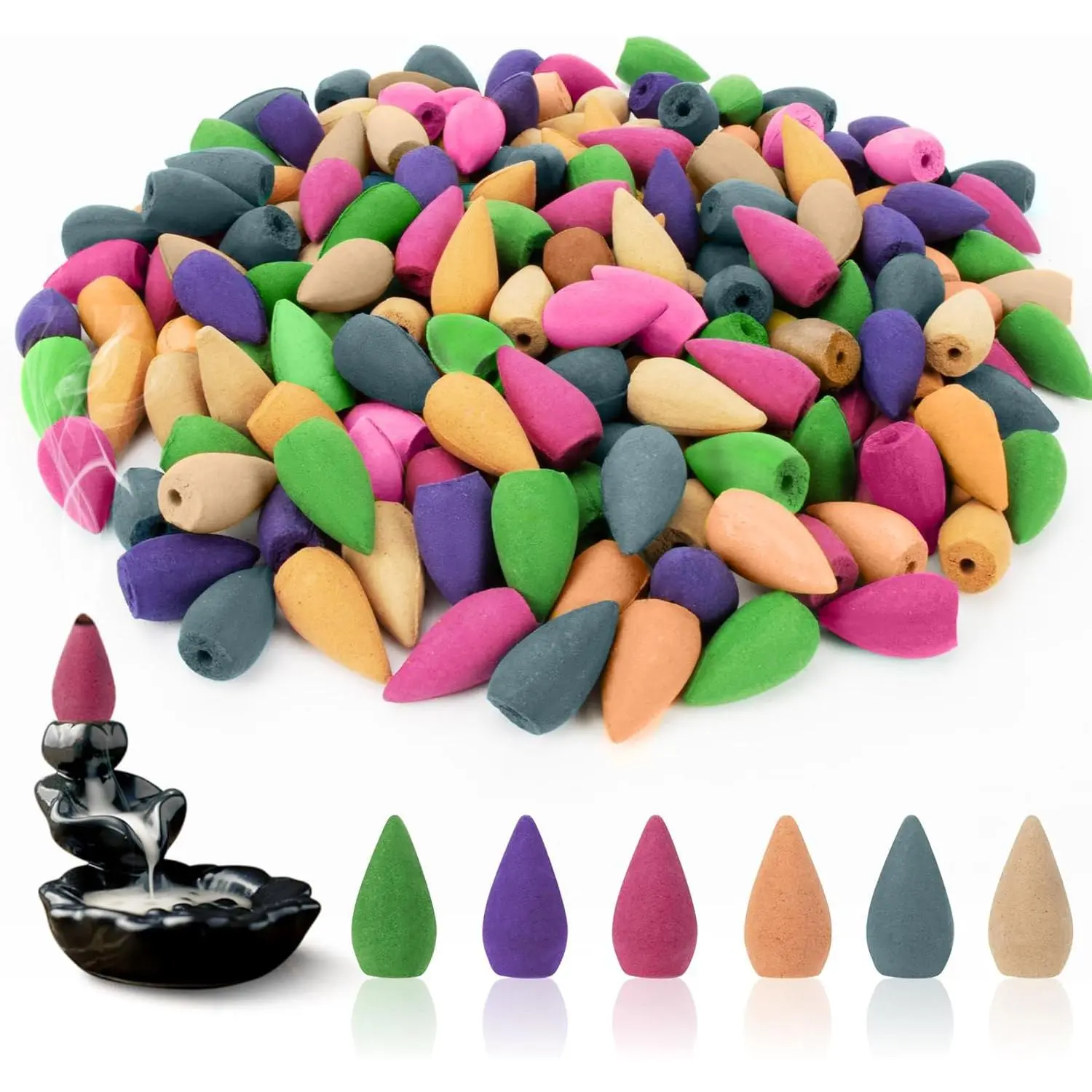 Backflow Incense Cones for Waterfall - Waterfall Scented Incense Cone 108 PCS Backflow Smoke Burning Cone Incense Bulk 6 Different Incense Waterfall Cones for Backflow Waterfall Incense Burner