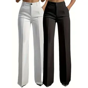 YUGGSQ  2pcs Set Of Women'S Elegant Solid Color Slanted Pocket Straight Leg Pants, Suit Pants, Women'S Work Pants, Office Wear, Solid Color, Machine Washable, Professional Clothing, Business Casual, Tailored Fit, Classic Pants,