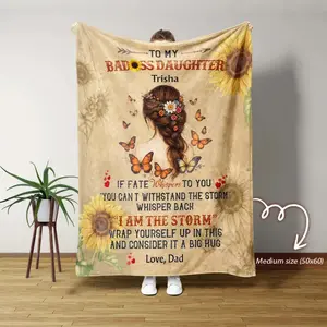 To My Badass Daughter Blanket from Dad Blanket, Sunflower Butterfly Blanket for Daughter, Custom Blanket for Daughter from Dad