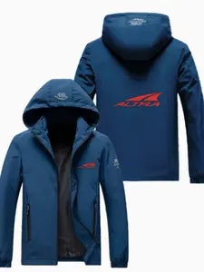Men's Streetwear Altra Print Hooded Jacket, Spring & Fall New Premium Zipper Pocket Coat, Casual Fashion Outdoor Sports Jacket