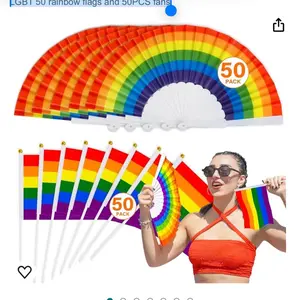 LGBT 50 rainbow flags and 50PCS fans Colorful Pack Banners Decor
