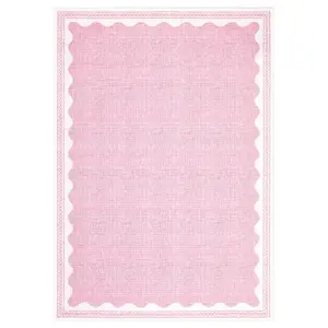 Gaomon 5x7 ft Polyester Pink Rectangular Low Pile Area Rug, Scalloped Edge Undulated Border, Modern Machine Washable for Indoor Bedroom Living Room