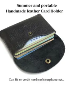 New Mini Top Layer Cowhide Snap Button Card Holder, Card Bag, Unisex Coin Storage, Genuine Leather Feel Comfortable, Versatile Wallet Accessory, Mini Wallets, Portable Wallets