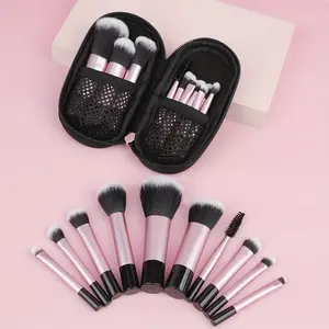 10pcs Mini Makeup Brush Set with Storage Bag Portable Travel Supplies Powder Contour Eyeshadow Eyebrow Concealer Brushes Professional Basic Cosmetics Ideal Gift