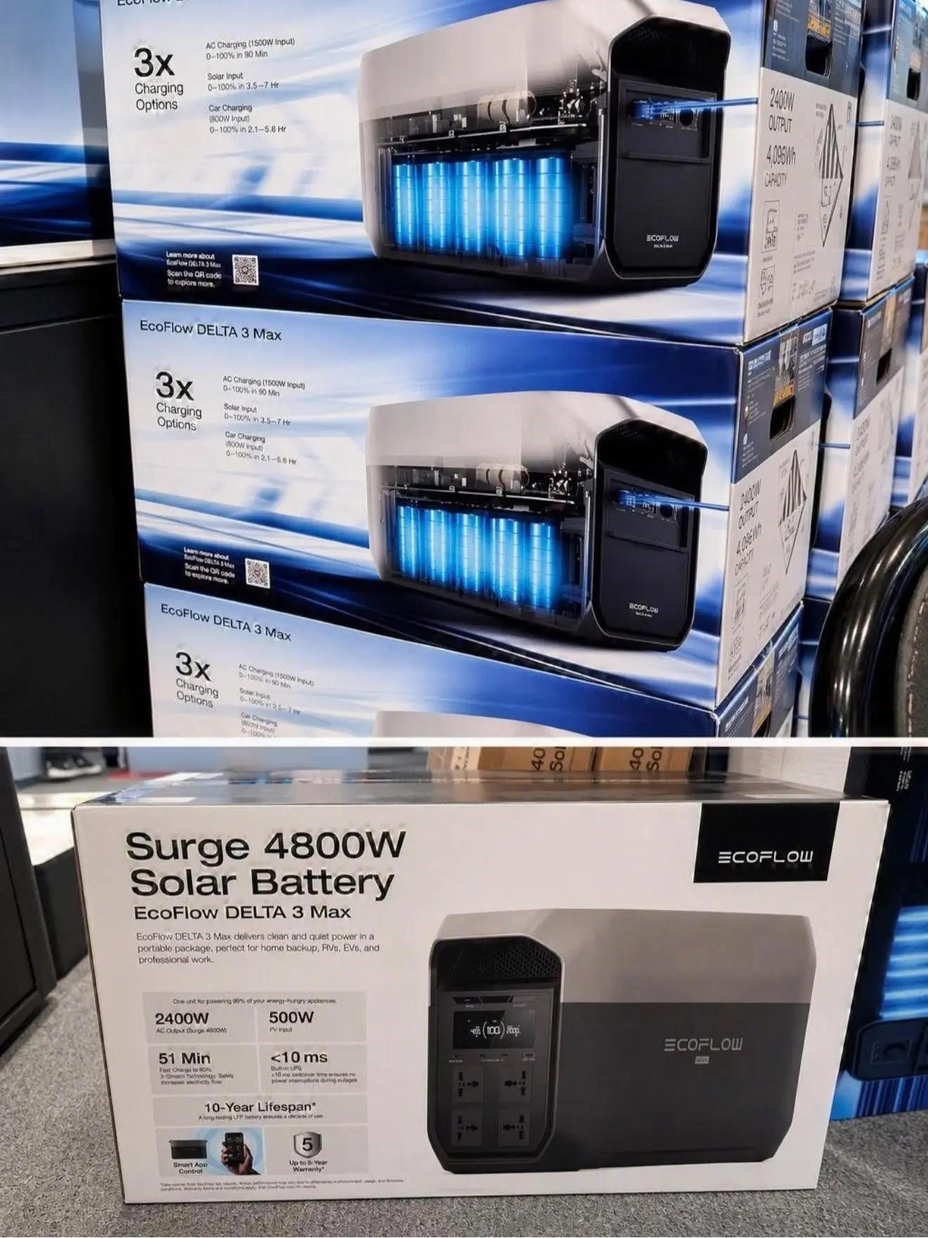 ECOFLOW DELTA 3 Max Power Station, 2048Wh LiFePO4 Battery, Solar Generator (Solar Panel Optional), 3400W X-Boost Output, Ultra-Fast 0-80% Charging in 1.13 Hr, Home Backup & RV Camping