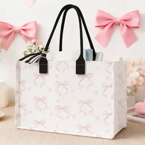 Large Capacity Storage Bag with Cherry Bow Print, Durable Handles, Space-Saving Multi-Purpose Organizer for School Travel Shopping, Tote Bags, Lightweight Shopping Bag