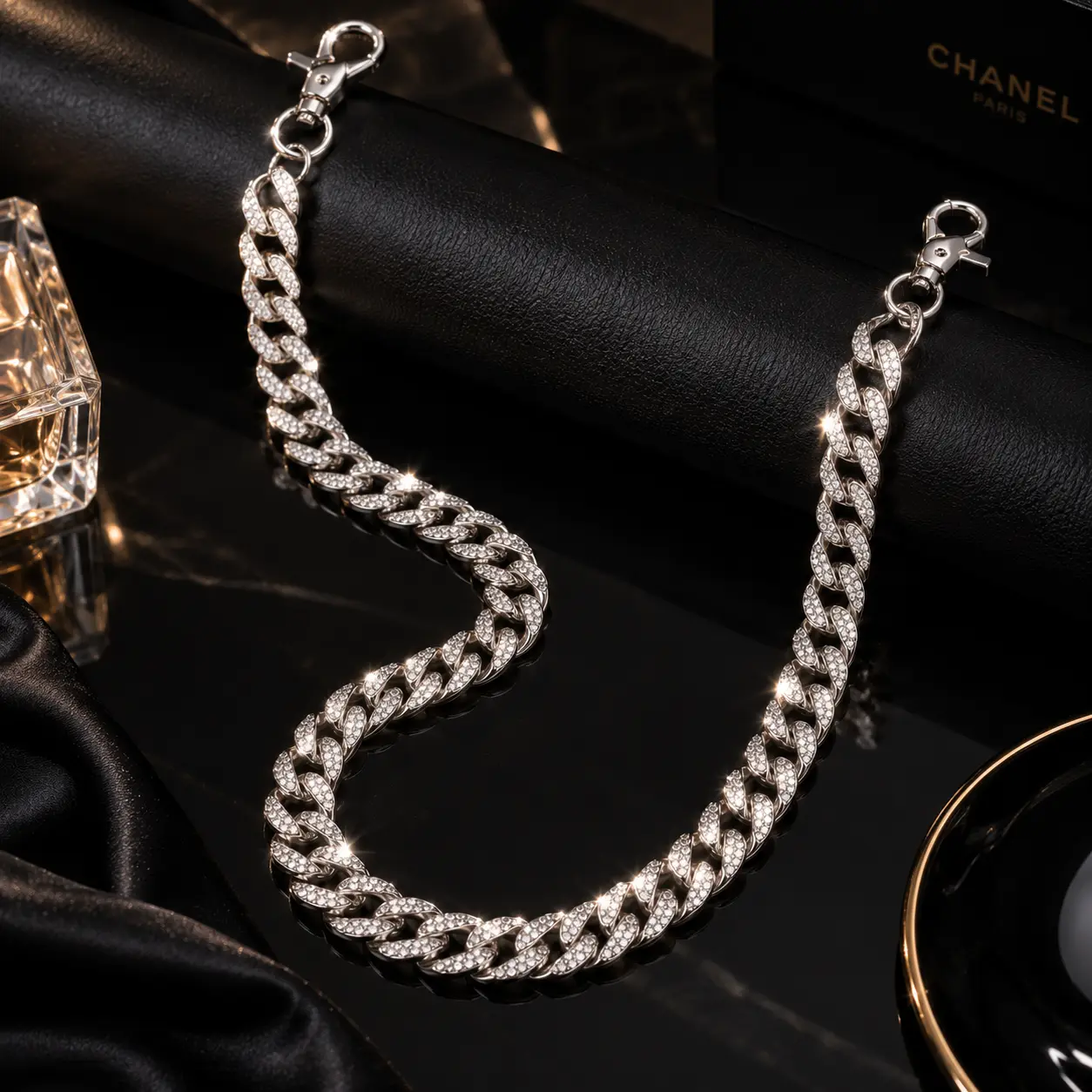 Hip Hop Rhinestone Cuban Link Chain，Pants Chain, Bag Chain, Wallet Chain