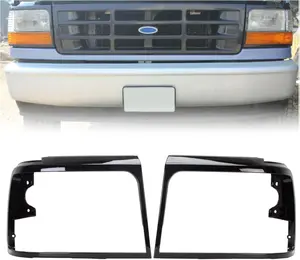 HECASA Headlight Bezels Trim Black Compatible with 1992-1996 Ford Bronco F150 Truck 1992-1997 Ford F250 F350 F450 Truck LH&RH Pair Headlamp Door Set