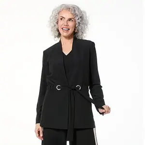 MarlaWynne  WynneLayers Luxe Crepe Belted Jacket with Grommet Detail