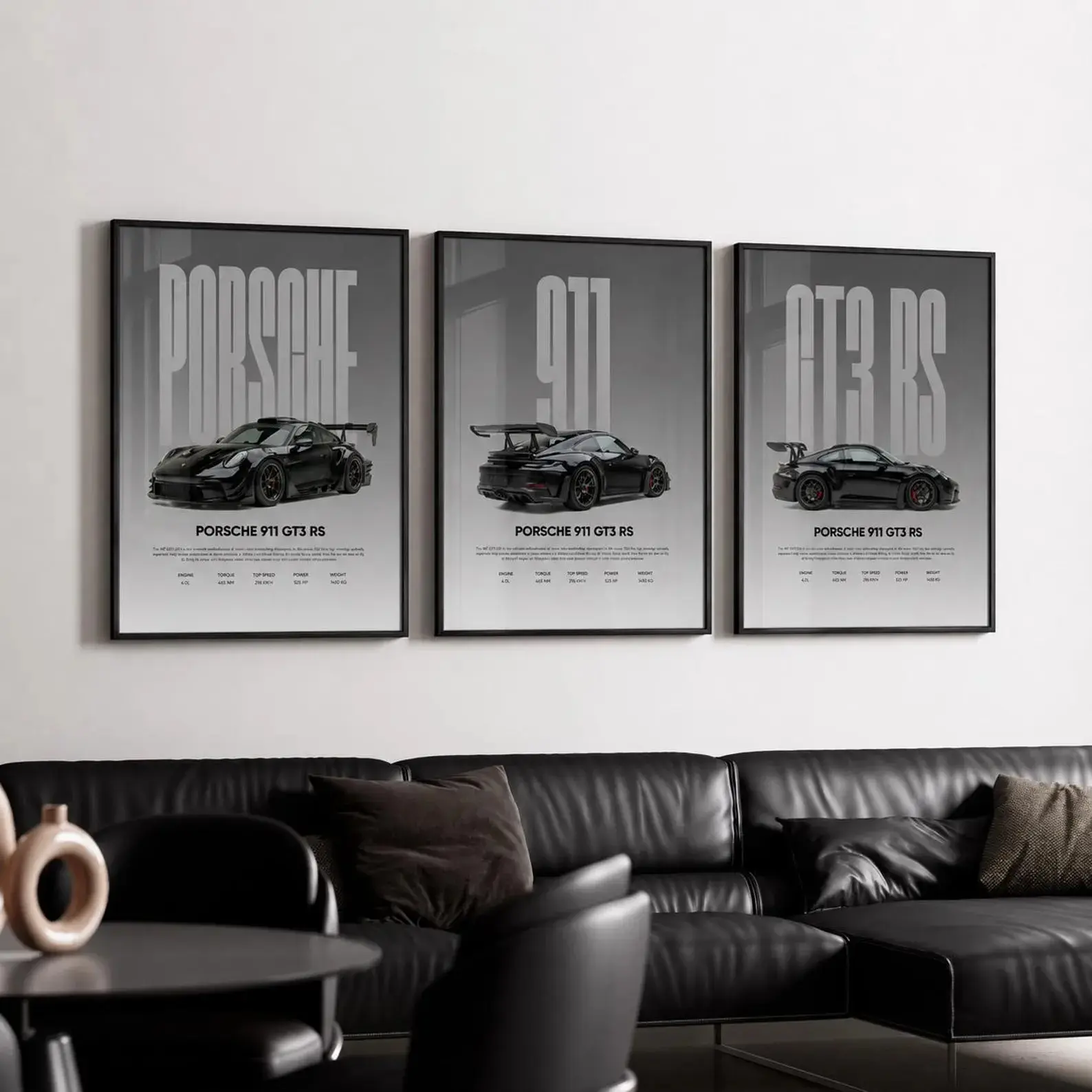 3-Piece Artistic Porsche 911 GT3 RS Poster Set, High-Quality Ink Floral Artwork Print, Eco-Friendly 24x36 Inch Home Decor Wall Art for Man Cave