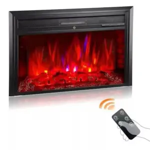 Electric Fireplace Insert 28 Inch Recessed Heater with Remote Control, Adjustable Flame Brightness Options 750W/1500W Black, 28" W x 22" H