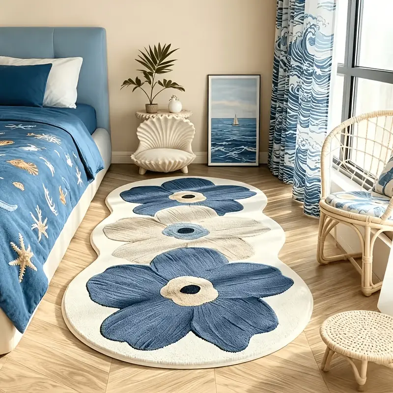 TZETIH1000g acrylic fiber 10mm cute transparent floral pattern doormat, soft plush bedside rug, affordable luxurious living room decorative mat, non-slip mat suitable for hallways, study rooms, and changing rooms, hallway carpet