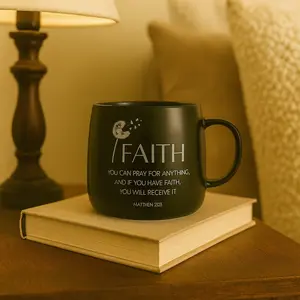 Faith 16oz Ceramic Christian Mug Matthew 21:22 Dishwasher & Microwave Safe Inspirational Bible Verse Print for Coffee Tea & Daily Use