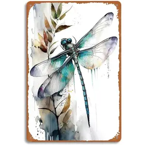 Vintage Metal Tin Sign with Artistic Dragonfly Illustration – Perfect for Home Decor, Garden Art, and Nature