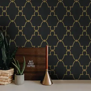 Gold and Black Geometric Peel and Stick Wallpaper – 17.7"x118.1" Trellis Modern Vinyl Contact Paper, Removable Wall Decor for Bedroom & Living Room          Ask ChatGPT
