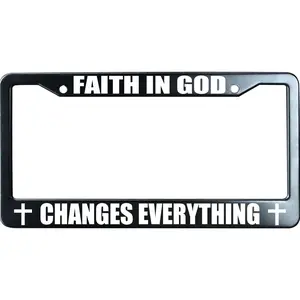 Faith in God Changes Everything Matte Black License Plate Frame Cover Jesus/God, Heavy Duty Stainless Steel Auto Car Tag Frame with 2 Holes & Free Screws, Novelty Christian Gift