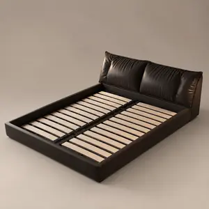 Premium Italian Leather Platform Bed Frame, Soft Padded Headboard, Queen/King#WholesaleFurniture #BedForSale #HomeImprovement #ApartmentDecor