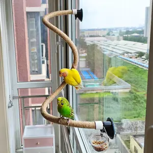1pc Rope-Wrapped Perch That Can Be Bent Freely for Birds, Multifunctional Parrot Climbing Ladder Perch, Suction Cup Perch, Birdcage Accessory That Can Stick to Window Glass, Smooth Tile Walls, And Mirrors, Can Be Installed Inside The Birdcage