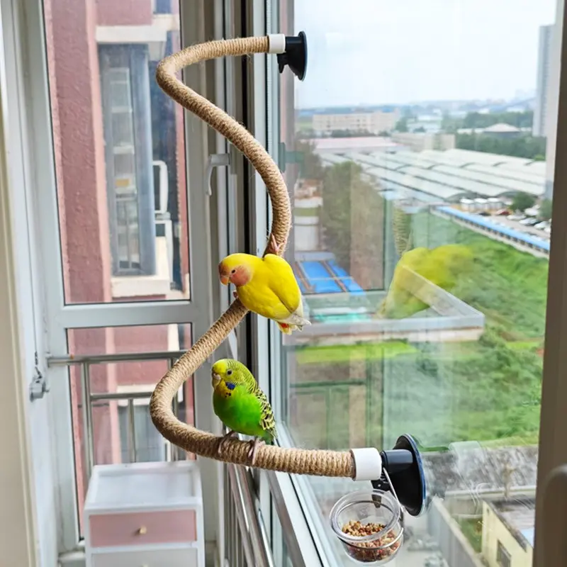 1pc Rope-Wrapped Perch That Can Be Bent Freely for Birds, Multifunctional Parrot Climbing Ladder Perch, Suction Cup Perch, Birdcage Accessory That Can Stick to Window Glass, Smooth Tile Walls, And Mirrors, Can Be Installed Inside The Birdcage