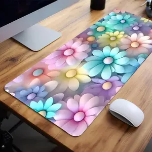 Pastel Gradient 2D Daisy Extended Mouse Pad, Colorful Floral Desk Mat, Oversized Non-Slip for Gamers & Cute Fans, Dreamy Aesthetic, Perfect for Gaming Setup, Office Desk Accessories
