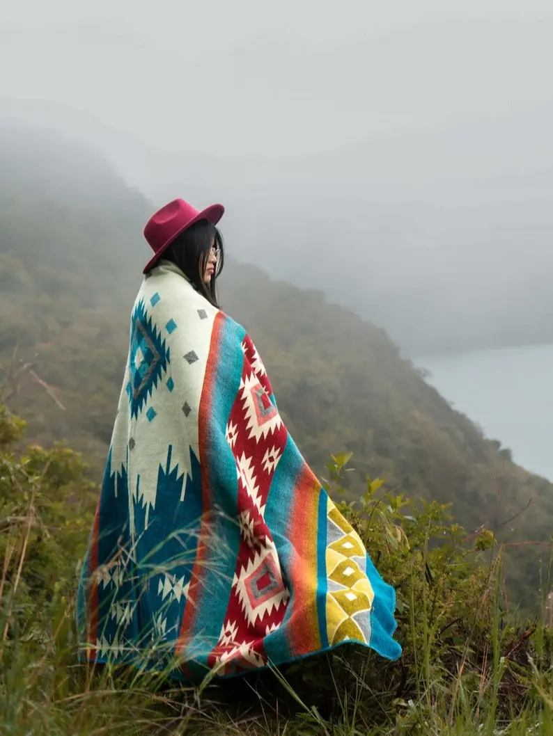REVERSIBLE Queen Wool Throw Blanket - alpaca wool blanket - Native design blanket - Queen Size blanket - Native American blanket