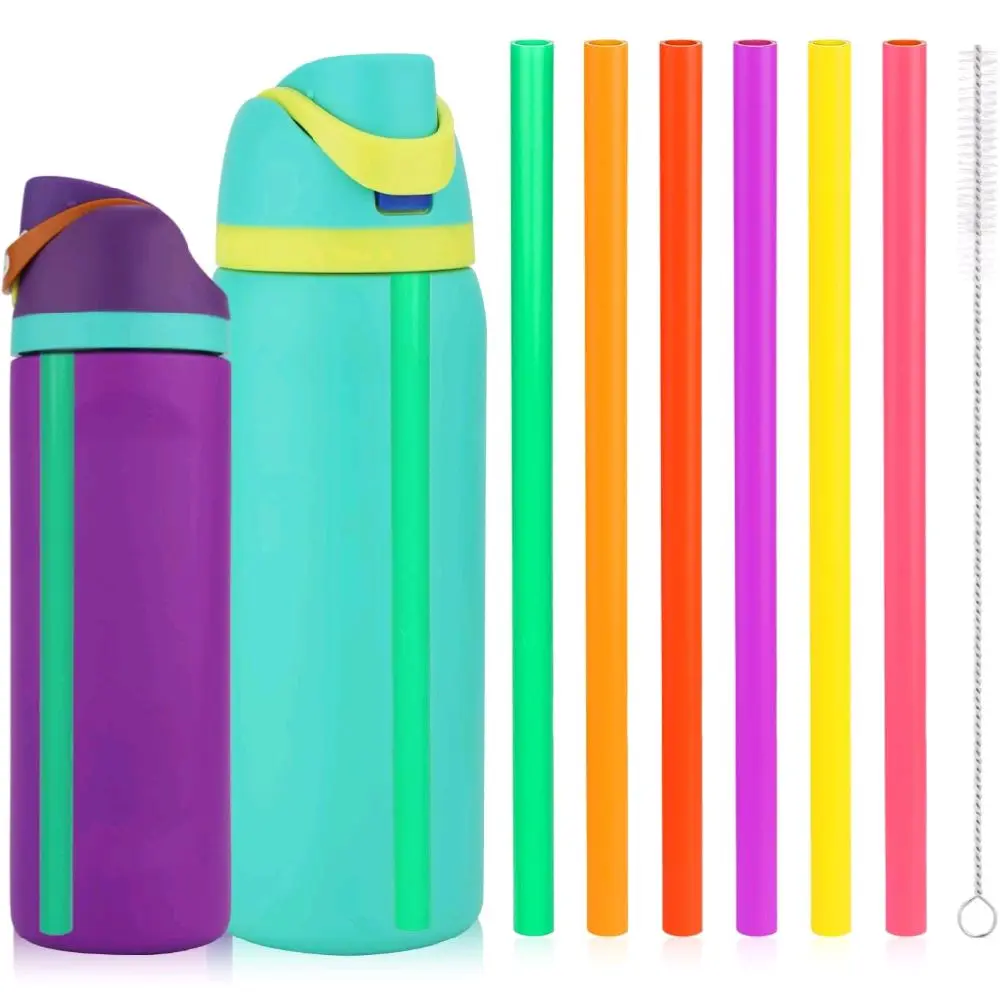 6-Piece Reusable Plastic Straw Set for Owala FreeSip 24oz & 32oz Bottles, with Cleaning Brush, Drinkware Accessory for Insulated Stainless Steel & Silicone Water Bottles/Tumblers (6 Colors)