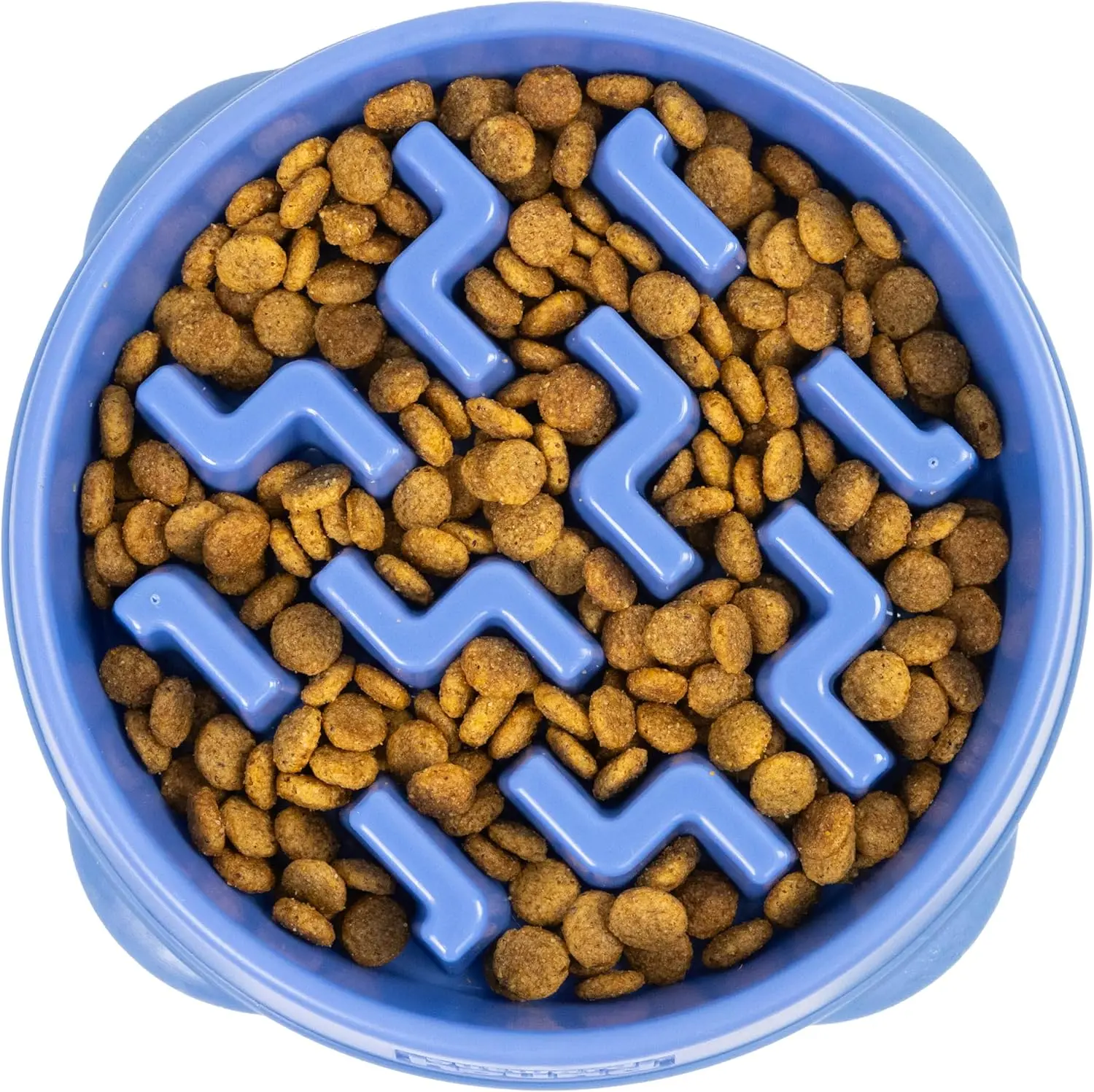 Outward Hound Fun Feeder Slo Bowl - Medium 2-Cup Capacity, Notch Pattern Blue Slow Feeder, Non-Slip, Easy Clean, BPA-Free for Small-Medium Dogs & Cats, Slows Fast Eaters, Aids Digestion (Holds Dry/Wet Food)