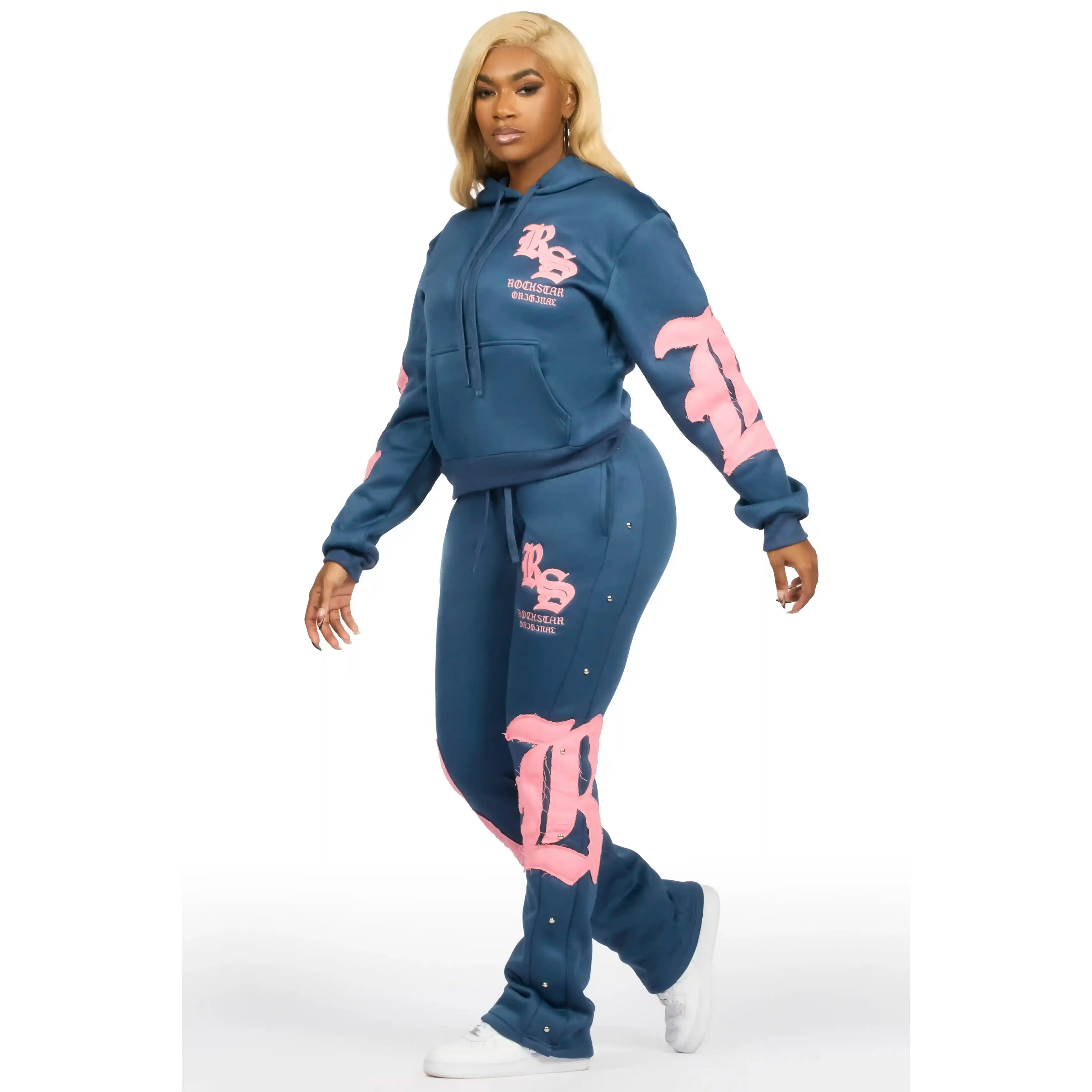 Shironda Navy Snap Stacked Track Set