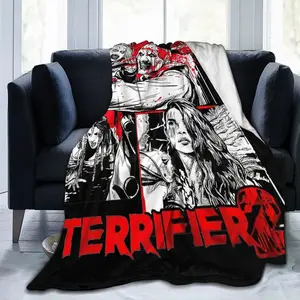 Retro Terrifier 2 Halloween Clown Art Blanket Fleece Print Portable Soft Throw Blanket for Sofa Office Bedspreads