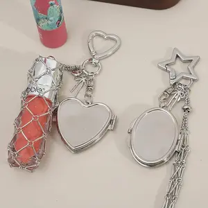 Keychain Lipstick Case with Mirror Bag Accessory Stainless Steel Mesh Holder Gold & Silver Y2K Style Heart & Star for Lipsticks & Lighters Cute Stylish Keychain for Women & Girls