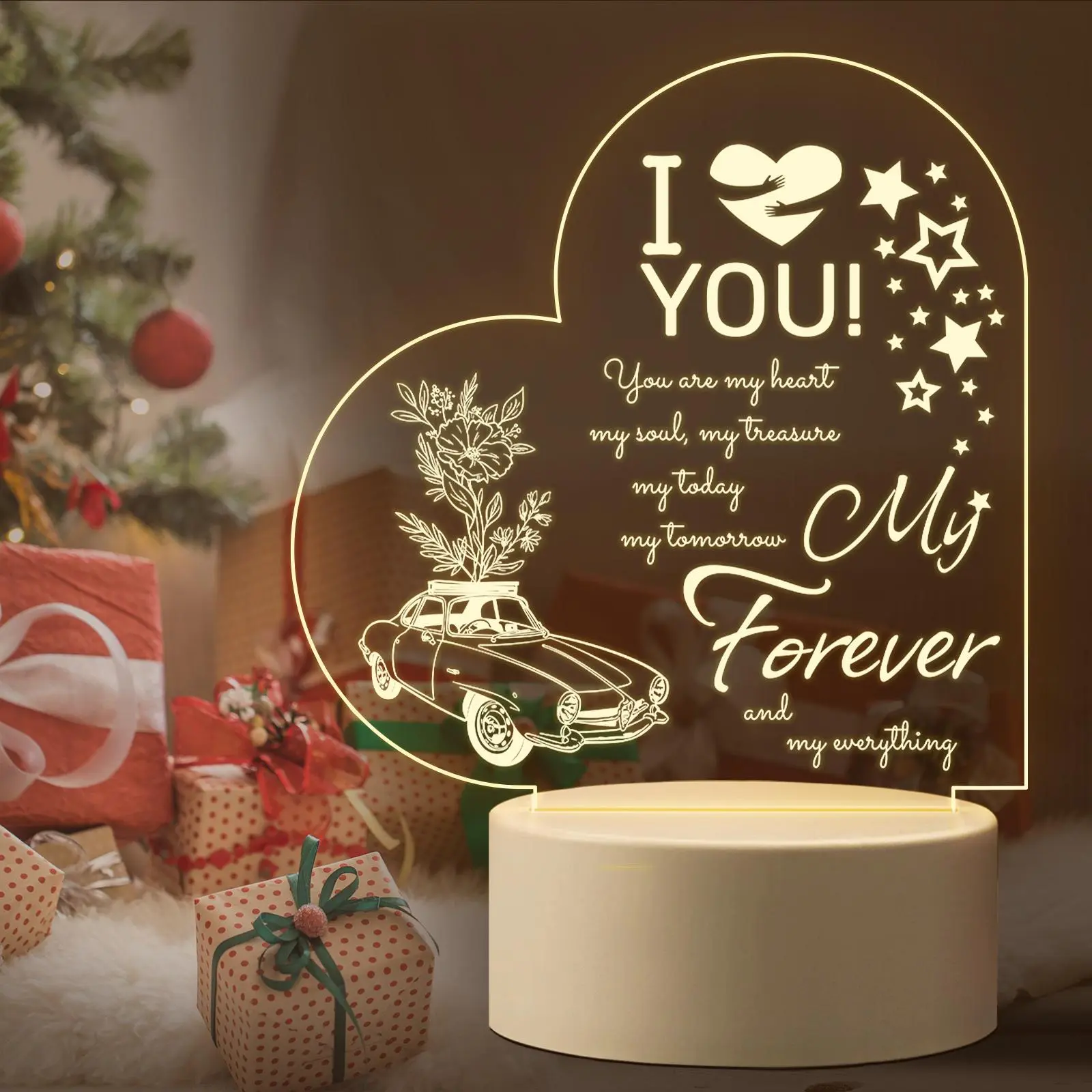 Acrylic Night Light, 1 Count Romantic Letter Pattern Lamp, Desktop Decorative Ornament for Home Party Festival, Gift for Lover Wife Husband Girlfriend