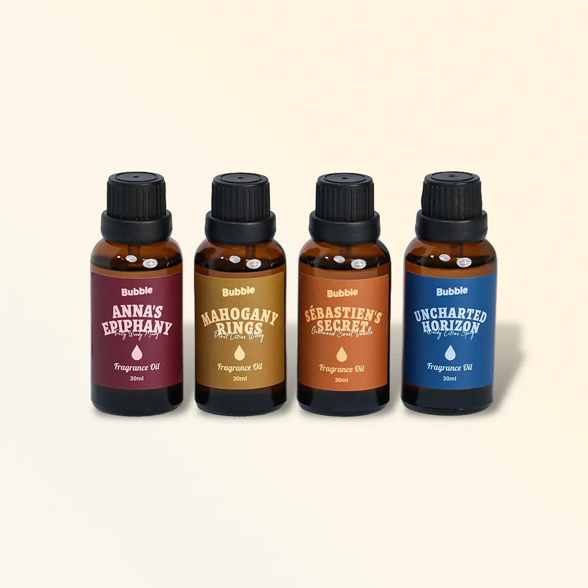 【4 PCS】Bubble - Fragrance Oil Set - Natural Extracts, Safe for Pets & Babies, Diffuser Gift Box for Home, Office & Car - 30ml / 1.01oz