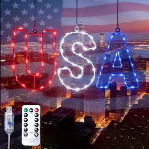 4th of July Window String Lights, USB Powered Twinkle Light for Independence Day Decorations, Memorial Day & Wedding Lights - Red White Blue Hanging Light with 68 LEDs for Trees & Home Decor