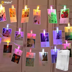 Cute LED String Lights with Clips, Hangs 20-10 Photos, Colorful Decorative LED Ambient Light for Bedroom Living Room Wall Decoration