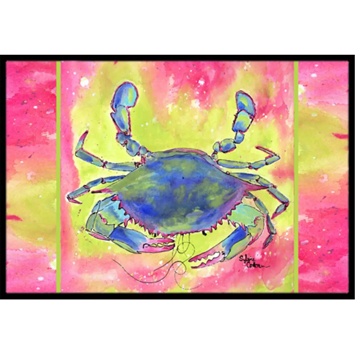 212 MAIN Bright Pink and Blue Crab Motif Decorative Rug, 18x27 in, Durable Fade-Resistant Permanently Dyed Vibrant Vivid Indoor-Outdoor Mat