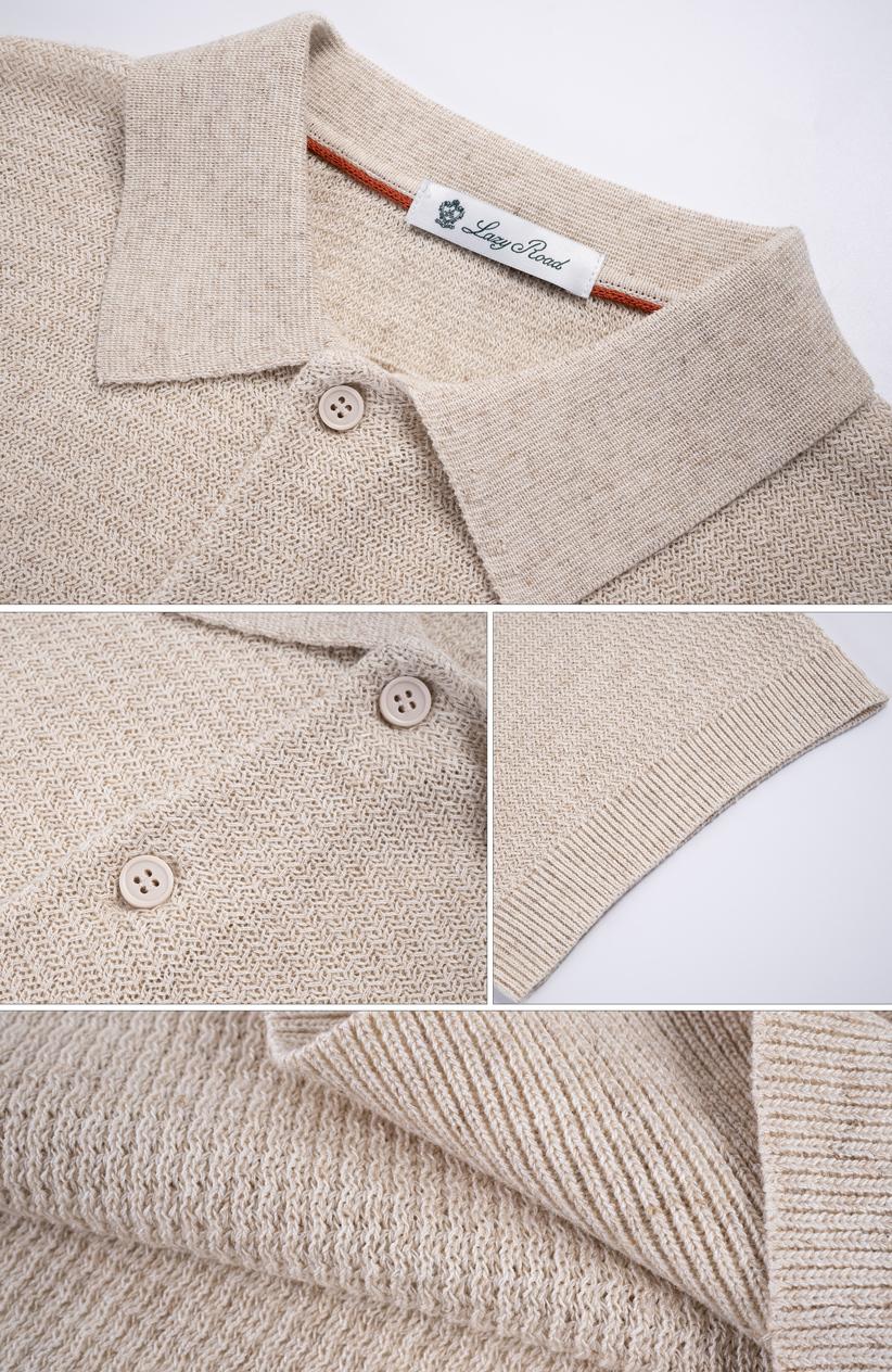 LazyRoad Old Money Style Men's Knit Polo Shirt, Tencel & Linen Blend Summer Short-Sleeve（apricot）-M6103
