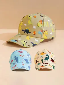 Children's Printed Polyester Baseball Cap with Curved Brim - Dinosaur & Sea Animal Patterns Adjustable Fit Hat