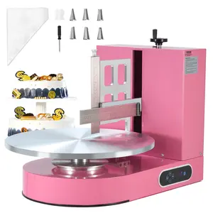 Low-Noise Kitchen Cream Spreader, Pink Cake Decorating Machine with Adjustable Scraper, Turntable Design, 4-16 in Cake Compatibility, 25-320RPM Rotating Speed