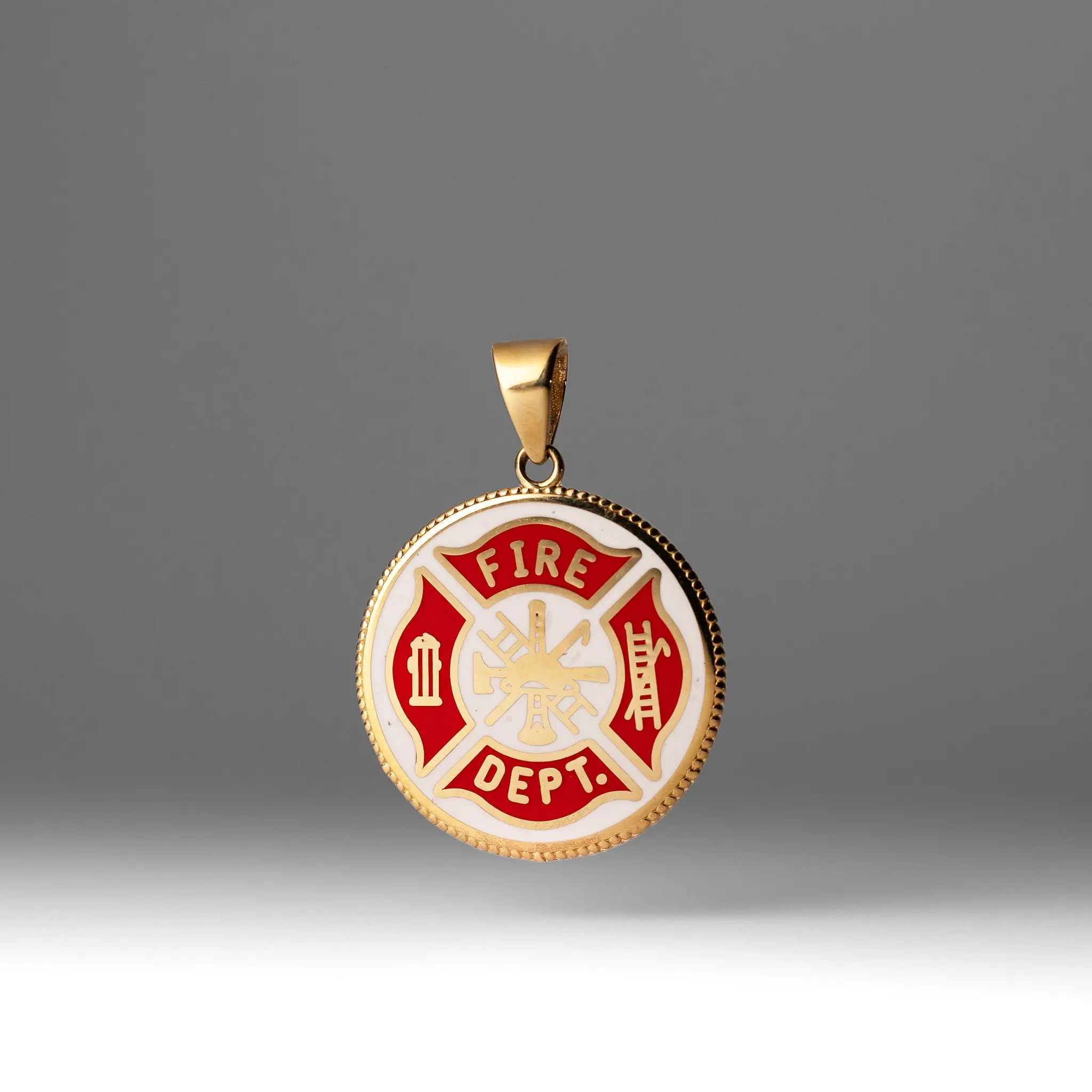 14K Gold Fire Dept. Double-Sided Pendant With Firefighter Emblem - Model PT2849